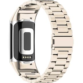 Abanen Stainless Steel Band for Fitbit Charge 6 / Charge 5 Advanced Tracker, Metal Adjustable Length Wristband Strap Compatible with Fitbit Charge 5 for Men and Women