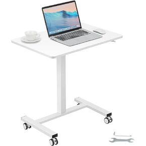 VEVOR Mobile Standing Desk, 28"-44" Gas-Spring Height Adjustable Sit-Stand Desk, 4 360° Swivel Wheels (2 Lockable) Portable Rolling Laptop Table Computer Cart for Home Office School, 40LBS Loading