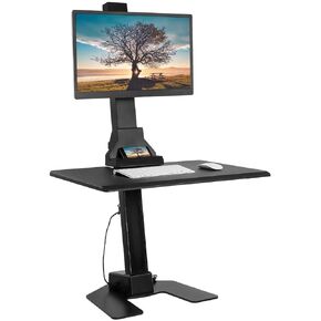 Mount-It! Electric Standing Desk Converter, Motorized Sit Stand Desk with Dual Monitor Mount and iPhone/Tablet Slot, Ergonomic Height Adjustable Workstation, Black (MI-7952)