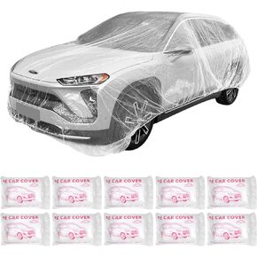 Clear Plastic Car Cover 10PCS Disposable Car Covers for Automobiles, 22'x12' Universal Elastic Band Car Covers Clear Waterproof Dustproof Full Car Protective Cover for All Brands of Sedan Cars