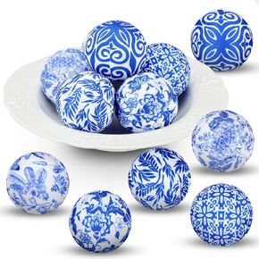 Ceenna 12 Pcs Decorative Balls 2.36" Chinoiserie Centerpiece Bowl Filler Fabric Wrapped Balls Farmhouse Decorations for Party Holiday Trays Vases Basket Table(Fabric,Vertical Stripe Style)