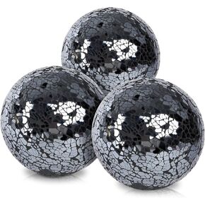 DomeStar 3PCS Black Decorative Balls, 4inch Sparkle Mosaic Glass Orbs Mirrored Centerpiece Balls Orbs for Decorate Basket or Bowls Vases Coffee Tables Garden Wedding Party