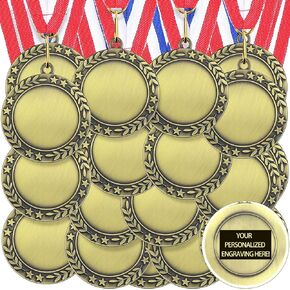 Junkin 24 Pcs Blank Award Medals with Neck Ribbons Make Your Own Medals Kit 1st Place Medals Cheer Medals Participation Trophy Metal Trophy Award Prize Gift for Kid Adults