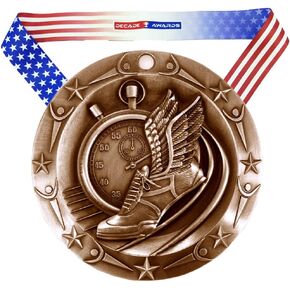 Decade Awards Track World Class Medal - 3 Inch Wide Medallion with Stars and Stripes American Flag V Neck Ribbon in Kuwait