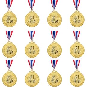 12 Pieces Soccer Medals for Awards for Kids and Adults, Gold Award Medals Set - Metal Olympic Style for Kid’s Sports Soccer Games and Prizes Awards, Party Favors, 2 Inches