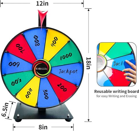 عجلة جائزة 12 بوصة ذات 10 فتحات، عجلة دوارة مع قلم مسح جاف وممحاة للمتعة العائلية والمعارض التجارية والكرنفالات الاحتفالية in Kuwait