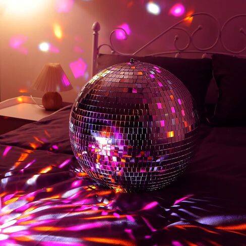 كرة ديسكو مرآة كبيرة مقاس 40.64 سم، كرة ديسكو 80's 90's ديكور كرة ديسكو فضية معلقة لحفلات الدي جي لنادي DJ وحفلات الزفاف والعطلات (16 بوصة) in Saudi Arabia