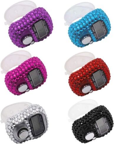 6 قطع من عدادات الأصابع - 5 عدادات أصابع إلكترونية رقمية LED، عداد عداد ميكانيكي يدوي لتتبع عدد اللفة مع تصميم لامع - ستة ألوان in Kuwait