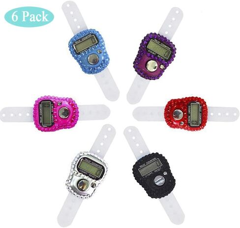 6 قطع من عدادات الأصابع - 5 عدادات أصابع إلكترونية رقمية LED، عداد عداد ميكانيكي يدوي لتتبع عدد اللفة مع تصميم لامع - ستة ألوان in Kuwait