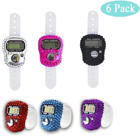 6 قطع من عدادات الأصابع - 5 عدادات أصابع إلكترونية رقمية LED، عداد عداد ميكانيكي يدوي لتتبع عدد اللفة مع تصميم لامع - ستة ألوان in Kuwait