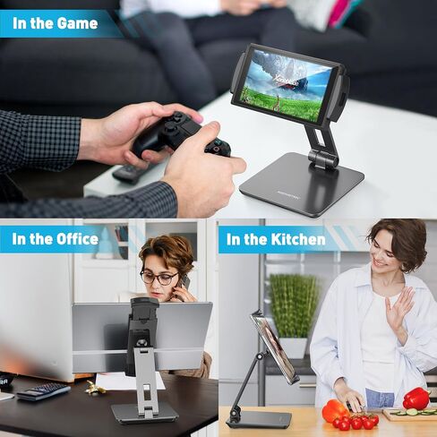 حامل iPad اللوحي من الألومنيوم من شركة OverTEK Business Kiosk، حامل كمبيوتر لوحي وهواتف دوارة 360 درجة لأي جهاز لوحي/هواتف محمولة/شاشة عرض مقاس 4 بوصات - 15.6 بوصة، قوي لمكتب نقاط البيع في المتجر (رمادي) in Kuwait