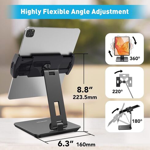 حامل iPad اللوحي من الألومنيوم من شركة OverTEK Business Kiosk، حامل كمبيوتر لوحي وهواتف دوارة 360 درجة لأي جهاز لوحي/هواتف محمولة/شاشة عرض مقاس 4 بوصات - 15.6 بوصة، قوي لمكتب نقاط البيع في المتجر (رمادي) in Kuwait