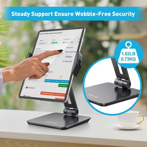 حامل iPad اللوحي من الألومنيوم من شركة OverTEK Business Kiosk، حامل كمبيوتر لوحي وهواتف دوارة 360 درجة لأي جهاز لوحي/هواتف محمولة/شاشة عرض مقاس 4 بوصات - 15.6 بوصة، قوي لمكتب نقاط البيع في المتجر (رمادي) in Kuwait