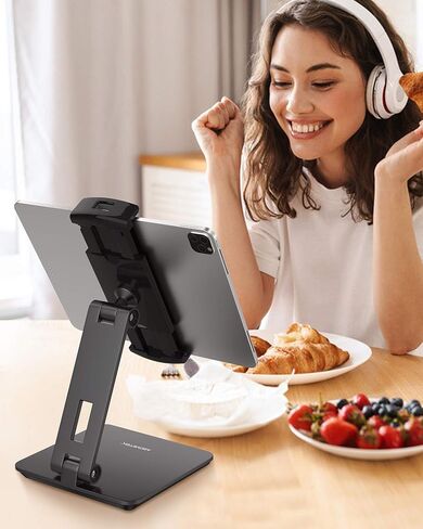 حامل iPad اللوحي من الألومنيوم من شركة OverTEK Business Kiosk، حامل كمبيوتر لوحي وهواتف دوارة 360 درجة لأي جهاز لوحي/هواتف محمولة/شاشة عرض مقاس 4 بوصات - 15.6 بوصة، قوي لمكتب نقاط البيع في المتجر (رمادي) in Kuwait