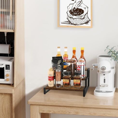 Tiered Display Stand Riser Shelf, Wooden Spice Rack Organizer for Countertop, 2 Tier Kitchen Counter Shelf in Saudi Arabia