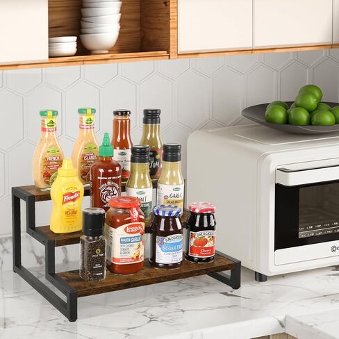 Tiered Display Stand Riser Shelf, Wooden Spice Rack Organizer for Countertop, 2 Tier Kitchen Counter Shelf in Saudi Arabia