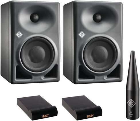 شاشة استوديو Neumann KH 120 II AES67 Active مقاس 5.25 بوصة ثنائية الاتجاه - أنثراسيت، حزمة زوجية مع وسادة عزل Auray IP-S (صغيرة، زوج) وميكروفون شاشة Neumann MA 1 in Saudi Arabia