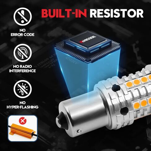 VEHICODE 7507 PY21W LED لمبة العنبر CANBus خالية من الأخطاء ولا يوجد فلاش فرط 12496 BAU15S ضوء إشارة الانعطاف مع مقاوم مدمج بديل فائق السطوع لسيارة الدراجات النارية (عبوتان) in Kuwait