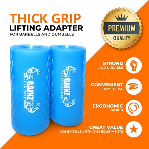 Gainz - Thick Grips Dumbell/Barbell Weight Lifting Adapters for Fat Bar - Grow Bigger Biceps - Training, Bodybuilding (Set of 2) in Saudi Arabia