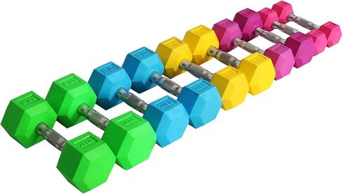 Signature Fitness Colored Rubber Encased Hex Dumbbell, Pairs or Sets, Multiple Packages in Saudi Arabia