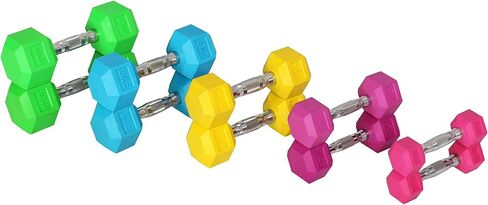 Signature Fitness Colored Rubber Encased Hex Dumbbell, Pairs or Sets, Multiple Packages in Saudi Arabia