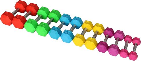 Signature Fitness Colored Rubber Encased Hex Dumbbell, Pairs or Sets, Multiple Packages in Saudi Arabia