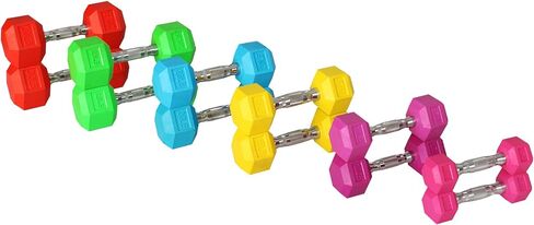 Signature Fitness Colored Rubber Encased Hex Dumbbell, Pairs or Sets, Multiple Packages in Saudi Arabia