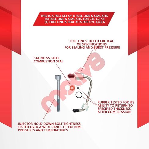 خط حاقن الوقود ومجموعة الختم 6.7L V8 Powerstroke متوافق مع Ford Super Duty F250 F350 F450 F550 2011-2019 | سلندرات 3,4,5,6 | يستبدل: BC3Z9229F BC3Z9229B BC3Z9229D CM5292 CM5192 in Kuwait