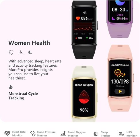 MorePro Fitness Tracker, 2023 Fitness Trackers with Blood Pressure and Heart Rate Monitor, Sleep Tracker with HRV and Blood Oxygen, Step Calorie Activity Smart Watch for Women in Kuwait