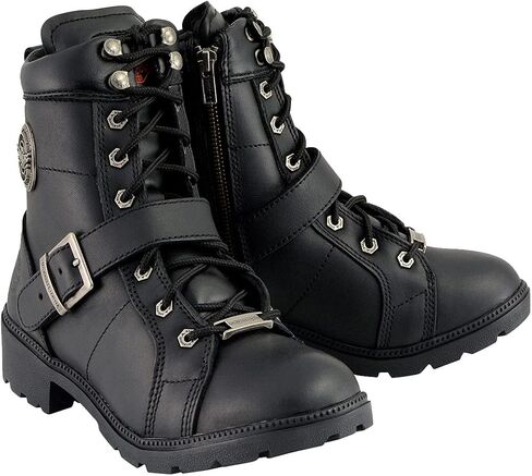 حذاء Milwaukee Leather MBL9325W للسيدات من الجلد الأسود الفاخر برباط لراكبي الدراجات النارية بمقاس واسع العرض - 8W in Kuwait