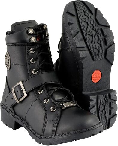 حذاء Milwaukee Leather MBL9325W للسيدات من الجلد الأسود الفاخر برباط لراكبي الدراجات النارية بمقاس واسع العرض - 8W in Kuwait