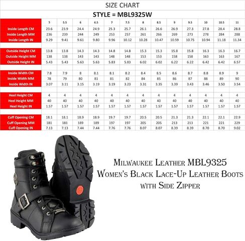 حذاء Milwaukee Leather MBL9325W للسيدات من الجلد الأسود الفاخر برباط لراكبي الدراجات النارية بمقاس واسع العرض - 8W in Kuwait