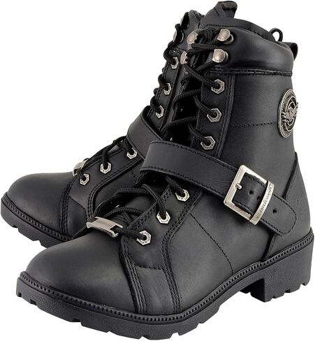 حذاء Milwaukee Leather MBL9325W للسيدات من الجلد الأسود الفاخر برباط لراكبي الدراجات النارية بمقاس واسع العرض - 8W in Kuwait