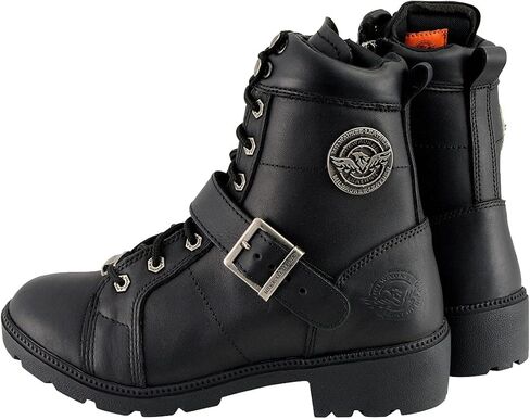 حذاء Milwaukee Leather MBL9325W للسيدات من الجلد الأسود الفاخر برباط لراكبي الدراجات النارية بمقاس واسع العرض - 8W in Kuwait