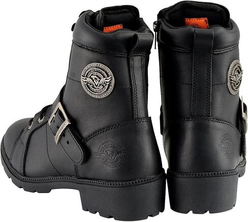 حذاء Milwaukee Leather MBL9325W للسيدات من الجلد الأسود الفاخر برباط لراكبي الدراجات النارية بمقاس واسع العرض - 8W in Kuwait
