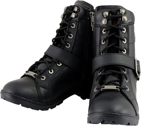 حذاء Milwaukee Leather MBL9325W للسيدات من الجلد الأسود الفاخر برباط لراكبي الدراجات النارية بمقاس واسع العرض - 8W in Kuwait