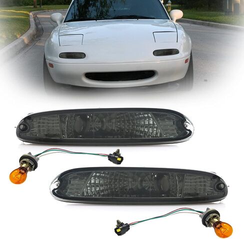 USR DEPO 90-97 MX-5 أضواء الإشارة - مجموعة مصابيح إشارة الانعطاف الأمامية ذات النمط الكريستالي JDM (يسار + يمين) متوافقة مع 1990-1997 Mazda MX5 Mk1 Miata (JDM Crystal Style All Smoked Out Lens) in Kuwait