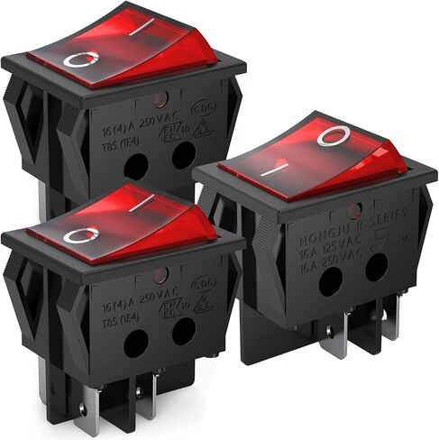 3Pcs AC16A/125V 16A/250V 4Pins 2 Position On/Off Red LED Light Illuminated Boat Rocker Switch (red) in Saudi Arabia