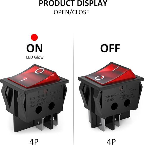 3Pcs AC16A/125V 16A/250V 4Pins 2 Position On/Off Red LED Light Illuminated Boat Rocker Switch (red) in Saudi Arabia