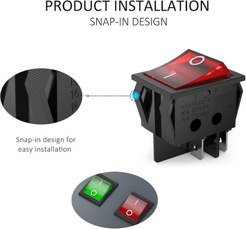 3Pcs AC16A/125V 16A/250V 4Pins 2 Position On/Off Red LED Light Illuminated Boat Rocker Switch (red) in Saudi Arabia