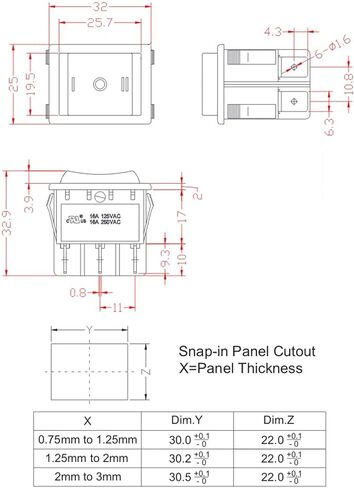 3Pcs AC16A/125V 16A/250V 4Pins 2 Position On/Off Red LED Light Illuminated Boat Rocker Switch (red) in Saudi Arabia