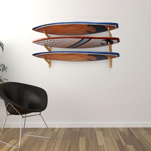 Surfboard Wall Mount, 3 Board Display Surfboard Rack, Solid Wood Mount for Surfboards, Surf Board Racks for Wall, Indoor Surfboard Racks for Wakeboard, Snowboards in Kuwait