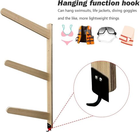 Surfboard Wall Mount, 3 Board Display Surfboard Rack, Solid Wood Mount for Surfboards, Surf Board Racks for Wall, Indoor Surfboard Racks for Wakeboard, Snowboards in Kuwait