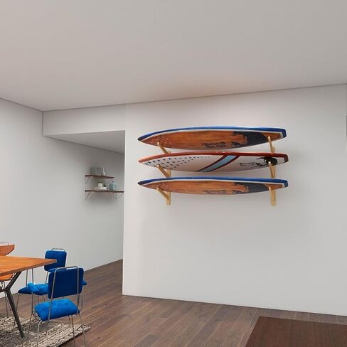 Surfboard Wall Mount, 3 Board Display Surfboard Rack, Solid Wood Mount for Surfboards, Surf Board Racks for Wall, Indoor Surfboard Racks for Wakeboard, Snowboards in Kuwait