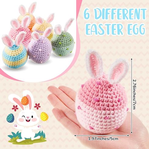 6 Pcs Decorative Easter Eggs Knitted Easter Eggs Ornaments Handmade Crochet Bunny Ear Egg for Easter Basket Fillers Rabbit Ears Eggs for Easter Party Decoration Crafts Favor in Kuwait