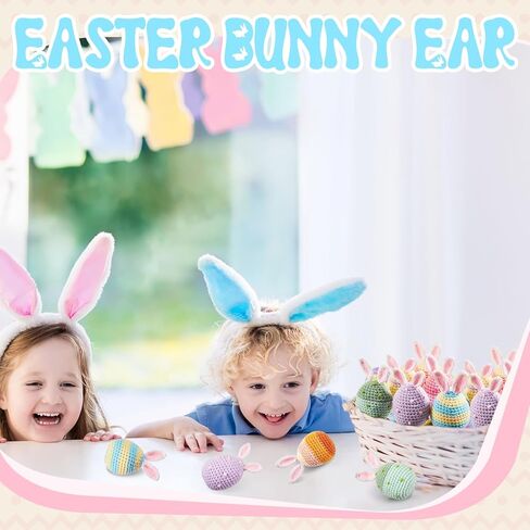 6 Pcs Decorative Easter Eggs Knitted Easter Eggs Ornaments Handmade Crochet Bunny Ear Egg for Easter Basket Fillers Rabbit Ears Eggs for Easter Party Decoration Crafts Favor in Kuwait