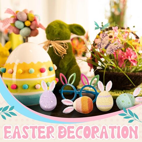 6 Pcs Decorative Easter Eggs Knitted Easter Eggs Ornaments Handmade Crochet Bunny Ear Egg for Easter Basket Fillers Rabbit Ears Eggs for Easter Party Decoration Crafts Favor in Kuwait