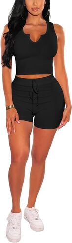 Nimsruc 2 Piece Sets For Women Sexy Casual Workout Crop Tank Top High Waist Shorts Leggings Sets Summer Active Wear in Saudi Arabia