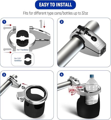 حامل أكواب دراجة نارية LEXIN C4 لهارلي ديفيدسون، حامل مشروبات كبير من الألومنيوم مع حامل كروي دوار 360 درجة ومشبك قابل للتعديل، حامل المقود 7/8 بوصة إلى 1 1/4 بوصة، عالمي للمركبة/UTV/سكوتر in Kuwait