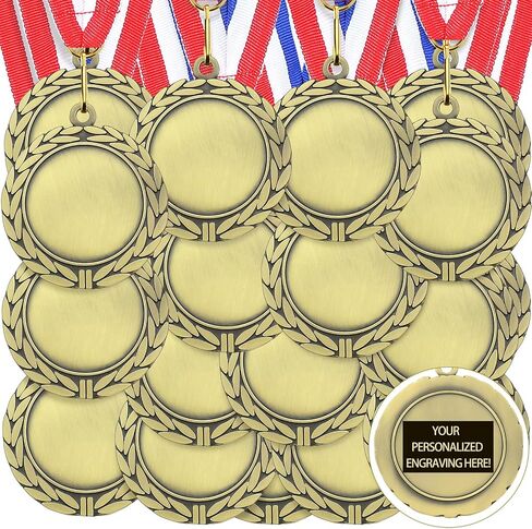 Junkin 24 Pcs Blank Award Medals with Neck Ribbons Make Your Own Medals Kit 1st Place Medals Cheer Medals Participation Trophy Metal Trophy Award Prize Gift for Kid Adults in Kuwait